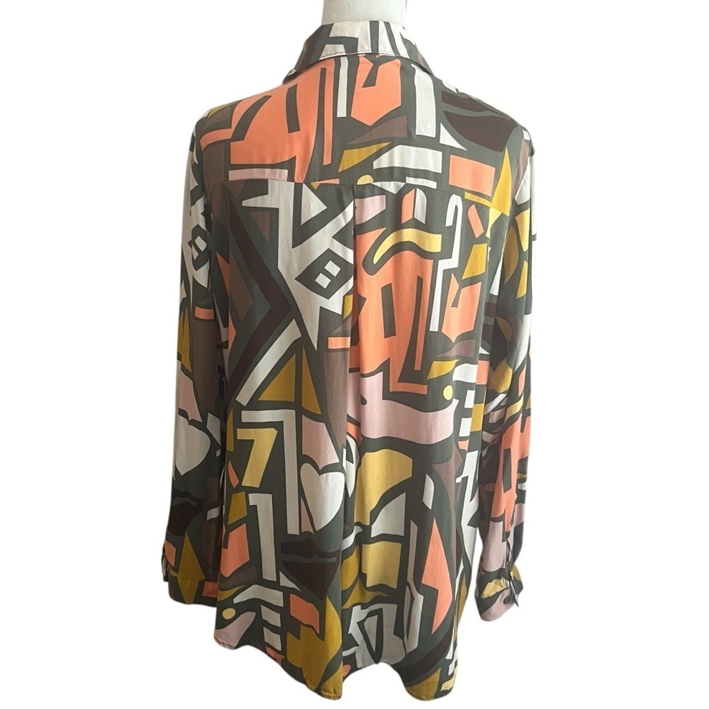Big Dart Graphic Abstract Button Down Shirt Olive… - image 5